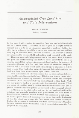 Attawapiskat Cree Land Use and State Intervention