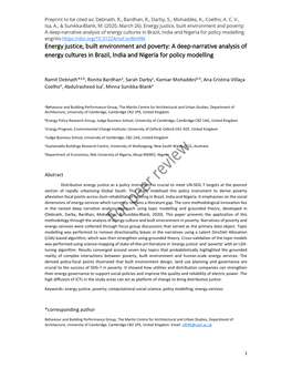 Energy Justice, Built Environment and Poverty: a Deep-Narrative Analysis of Energy Cultures in Brazil, India and Nigeria for Policy Modelling