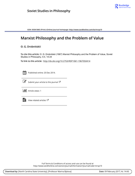 Marxist Philosophy and the Problem of Value
