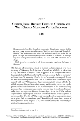German Jewish Refugee Travel to Germany and West German Municipal Visitor Programs S