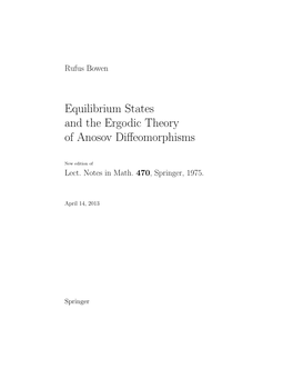 Equilibrium States and the Ergodic Theory of Anosov Diffeomorphisms