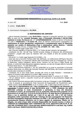 COMUNE DI PIEDIMULERA Provincia Del Verbano Cusio Ossola Via Moiachina N