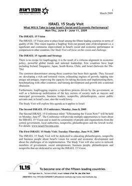 ISRAEL 15 Study Visit What Will It Take to Leap Israel's Social and Economic Performance? Mon-Thu, June 8 – June 11, 2009