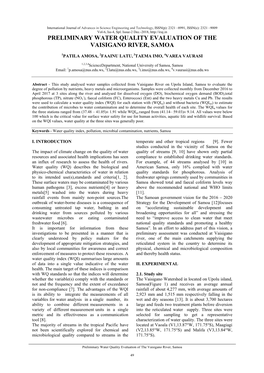 Preliminary Water Quality Evaluation of the Vaisigano River, Samoa