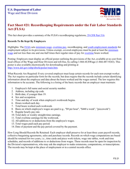 Recordkeeping Requirements Under the Fair Labor Standards Act (FLSA)