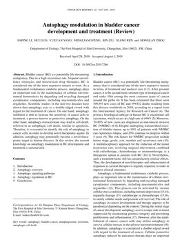 Autophagy Modulation in Bladder Cancer Development and Treatment (Review)