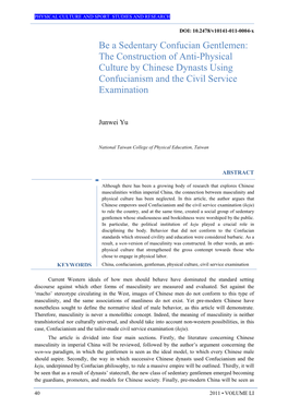 The Construction of Anti-Physical Culture by Chinese Dynasts Using Confucianism and the Civil Service Examination