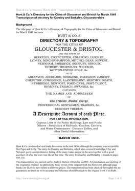 GLOUCESTER & BRISTOL, a Descriptive Account of Each Place