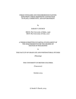 Urban Dwellers and Neighborhood Nature: Exploring Urban Residents' Connection to Place, Community, and Environment