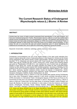 Minireview Article the Current Research Status of Endangered