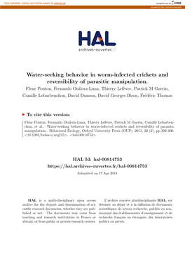 Water-Seeking Behavior in Worm-Infected Crickets and Reversibility of Parasitic Manipulation