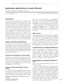 Autonomic Dysfunction in Cystic Fibrosis