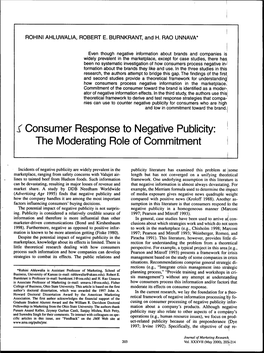 Consumer Response to Negative Publicity: the Moderating Role of Commitment