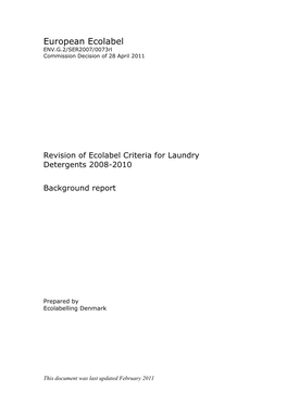 Revision of Ecolabel Criteria for Laundry Detergents 2008-2010