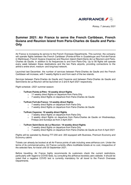 Summer 2021: Air France to Serve the French Caribbean, French Guiana and Reunion Island from Paris-Charles De Gaulle and Paris- Orly