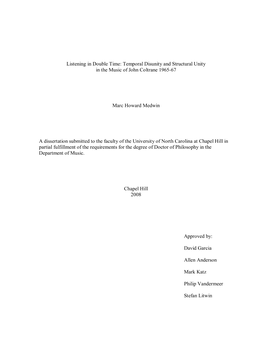 Temporal Disunity and Structural Unity in the Music of John Coltrane 1965-67