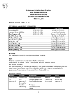 Endoscopy Rotation Coordination and Goals and Objects Department of Surgery Stanford School of Medicine (8/15/17, Jnl)