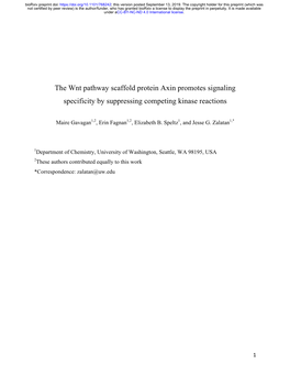 The Wnt Pathway Scaffold Protein Axin Promotes Signaling Specificity by Suppressing Competing Kinase Reactions