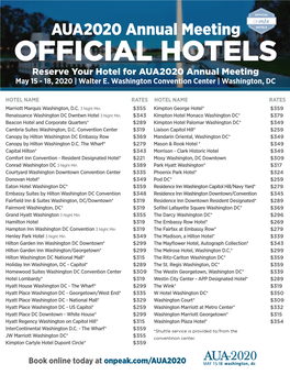 OFFICIAL HOTELS Reserve Your Hotel for AUA2020 Annual Meeting May 15 - 18, 2020 | Walter E