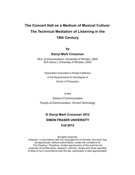 The Concert Hall As a Medium of Musical Culture: the Technical Mediation of Listening in the 19Th Century