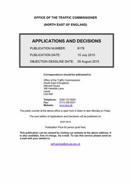 Applications and Decisions for the Office of the Traffic Commissioner