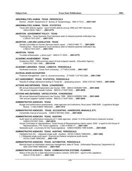 2001 Subject List (Adobe PDF)