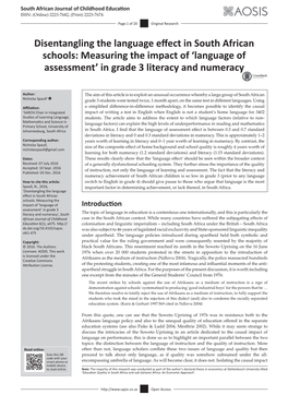 Disentangling the Language Effect in South African Schools: Measuring the Impact of ‘Language of Assessment’ in Grade 3 Literacy and Numeracy