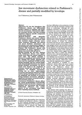 Jaw Movement Dysfunction Related to Parkinson's Disease and Partially Modified by Levodopa