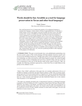 Words Should Be Fun: Scrabble As a Tool for Language Preservation in Tuvan and Other Local Languages1