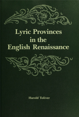 Lyric Provinces in the English Renaissance