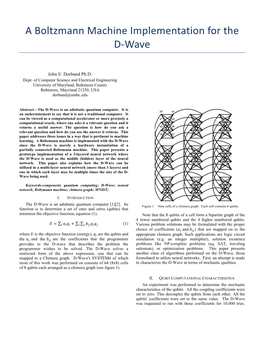 A Boltzmann Machine Implementation for the D-Wave