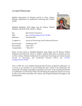 Satellite Observations of Fumarole Activity at Aluto Volcano, Ethiopia: Implications for Geothermal Monitoring and Volcanic Hazard