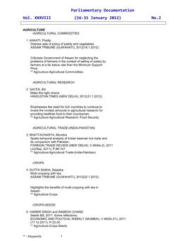 Parliamentary Documentation Vol. XXXVIII (16-31 January 2012) No.2