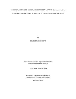 UNDERSTANDING 2,4-D RESISTANCE in PRICKLY LETTUCE (Lactuca Serriola L.)