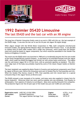 1992 Daimler DS420 Limousine the Last DS420 and the Last Car with an XK Engine