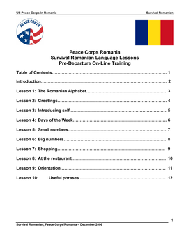 Peace Corps Romania Survival Romanian Language Lessons Pre-Departure On-Line Training