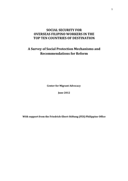 Social Security for Overseas Filipino Workers in the Top Ten Countries of Destination