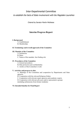 Inter-Departmental Committee Interim Progress Report