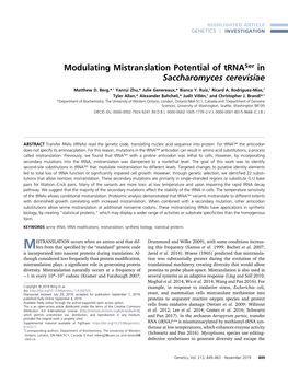 Modulating Mistranslation Potential of Trnaser in Saccharomyces Cerevisiae