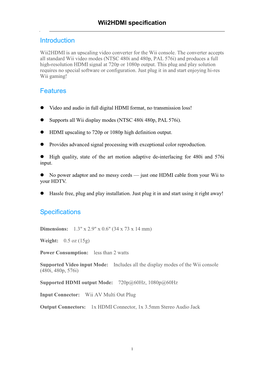 Wii2hdmi Specification