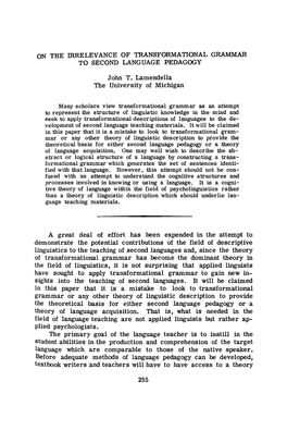 On the Irrelevance of Transformational Grammar to Second Language Pedagogy