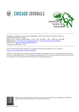 Progressive Change in the Insect Population of Forests Since the Early Tertiary Author(S): Charles T