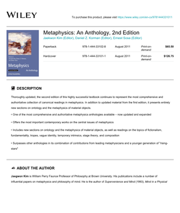 Metaphysics: an Anthology, 2Nd Edition Jaekwon Kim (Editor), Daniel Z