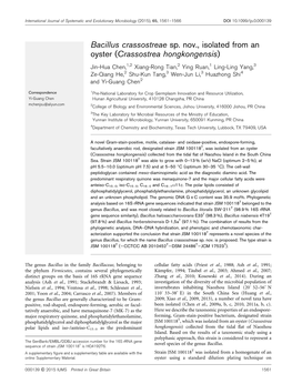 Bacillus Crassostreae Sp. Nov., Isolated from an Oyster (Crassostrea Hongkongensis)