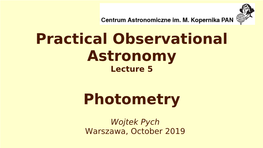 Practical Observational Astronomy Photometry