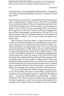 The Autobiography of Phan Boi Chau. Translated by Vinh Sinh and Nicholas Wickenden