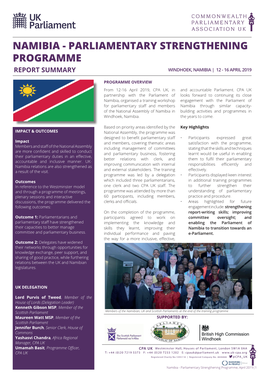 Namibia - Parliamentary Strengthening Programme Report Summary Windhoek, Namibia | 12 - 16 April 2019