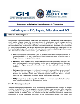 Hallucinogens - LSD, Peyote, Psilocybin, and PCP