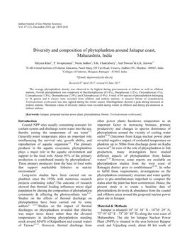 Diversity and Composition of Phytoplankton Around Jaitapur Coast, Maharashtra, India