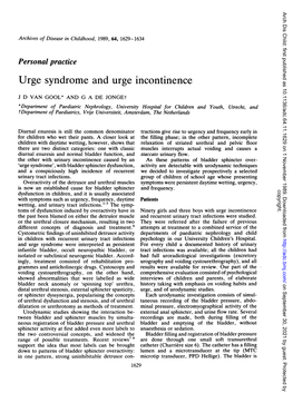 Urge Syndrome and Urge Incontinence